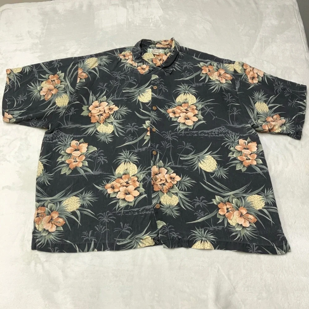 Tommy Bahama Shirt Silk Pineapple Floral Hawaiian Camp Button Up Mens 2XL